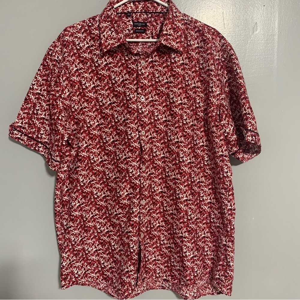 Rosso Milano Italy Modern Fit Red Men's short Sleeve Shirt‎ Size XL